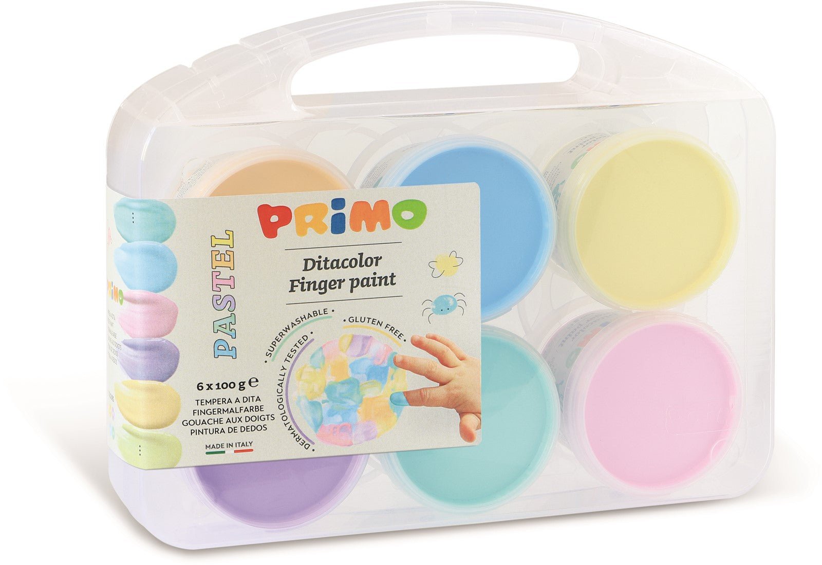 Primo - Vingerverf Pastel 6 potjes in koffer ( 6x100gr) - Playlaan