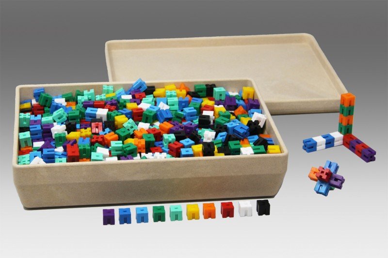 Wissner - Interlocking gewichtskubussen in 10 kleuren 1000 stuks, in RE-Wood®doos - Playlaan