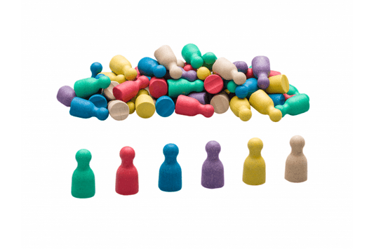Wissner - Set van 60 pionnen in 6 kleuren set 10 (rood, groen, blauw, geel, paars en natuur) - Playlaan