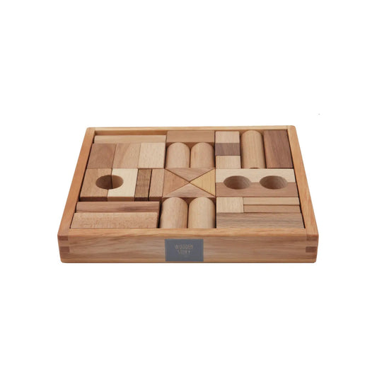 Wooden Story - Houten blokken in kist - 30 stuks - naturel - Playlaan