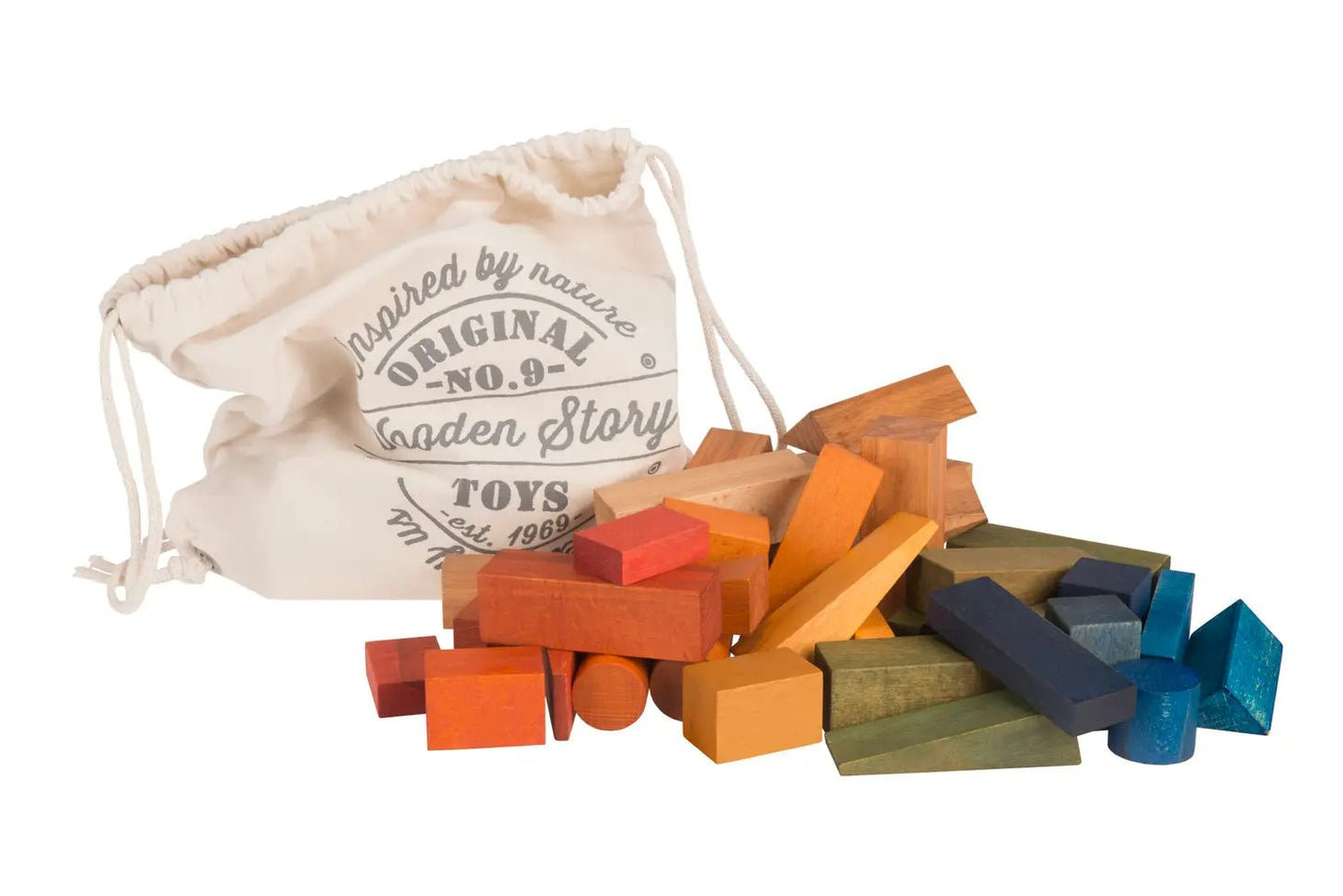 Wooden Story - Houten blokken in zak XL - 50 stuks - regenboog - Playlaan