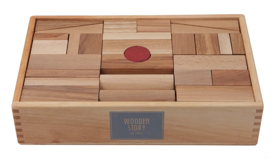 Wooden Story - Houten blokken XL in kist - 63 stuks - naturel - Playlaan
